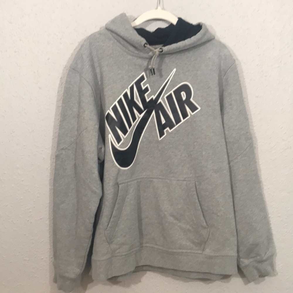 Nike Air Gray Screen Print Classic Swoosh‎ Insignia Hooded Sweatshirt size L